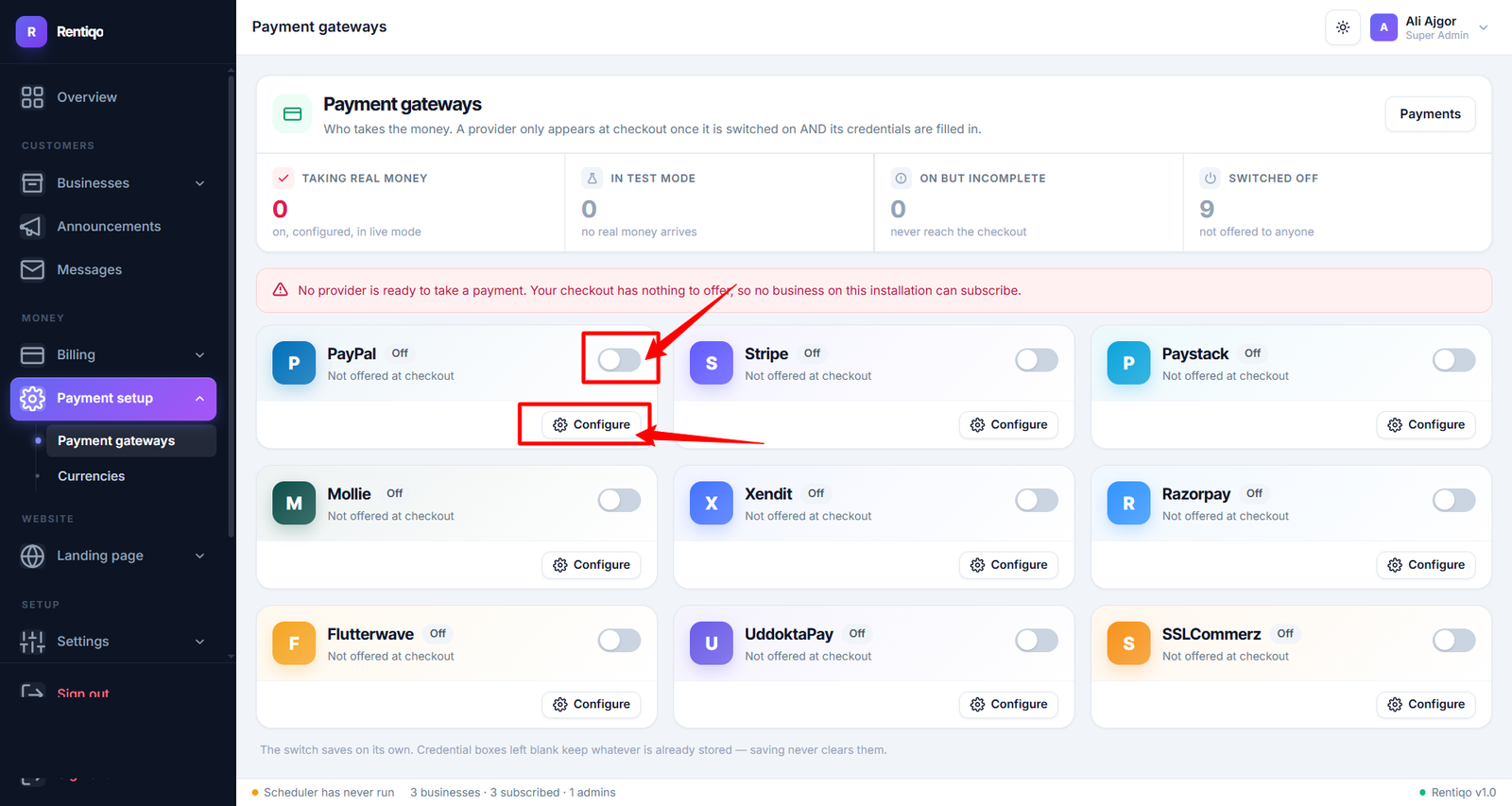 Payment gateway configuration