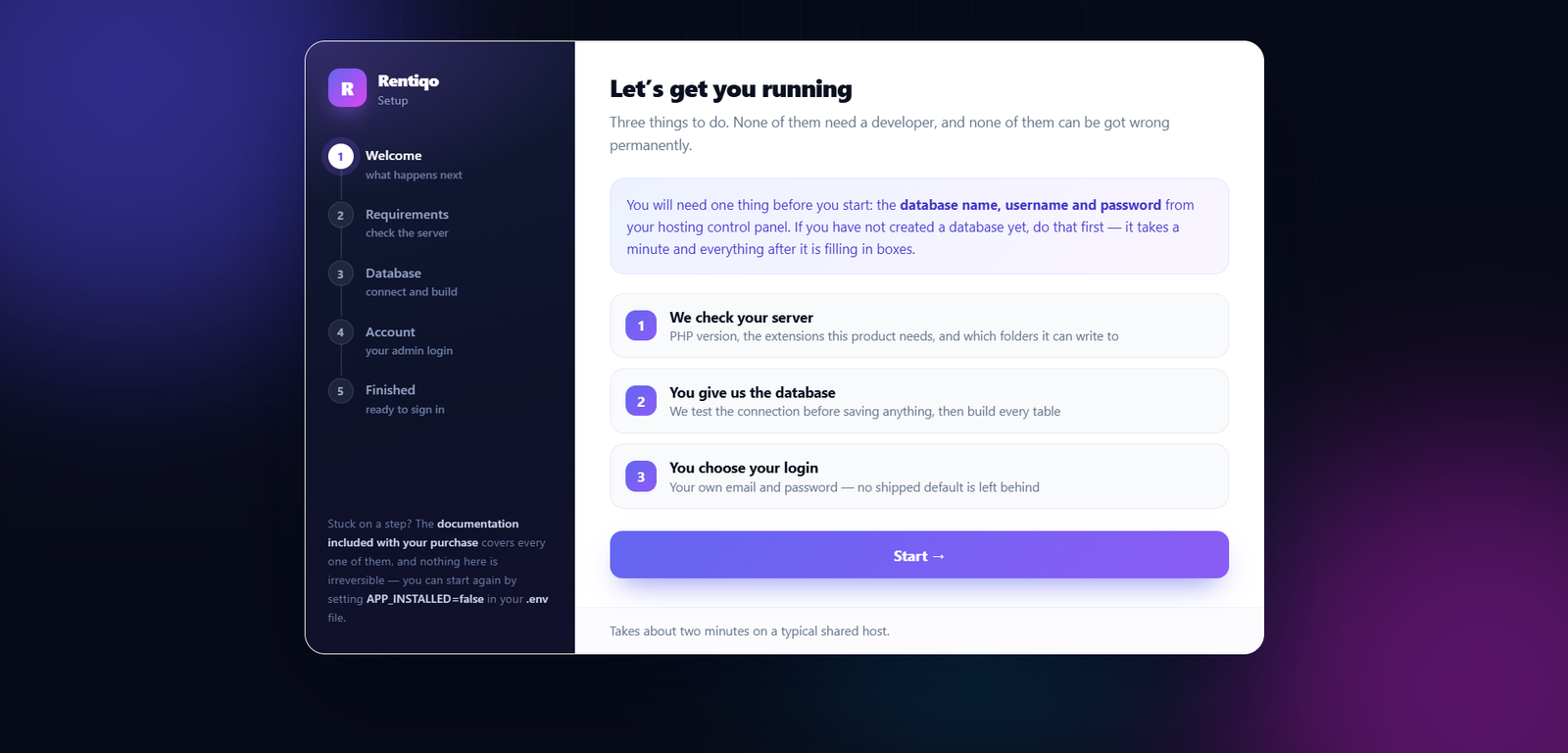 Installer welcome screen